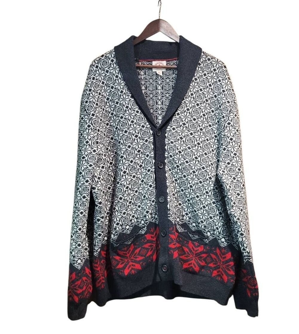 Brooks Brothers Sweater Men's XXL Grey Cardigan Fair Isle Merino Wool Winter